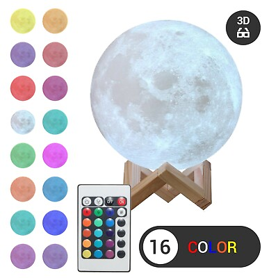 #ad 3D Moon Night Light Table Lamp USB Charging Touch Control Home Decor Gift 15cm $14.21
