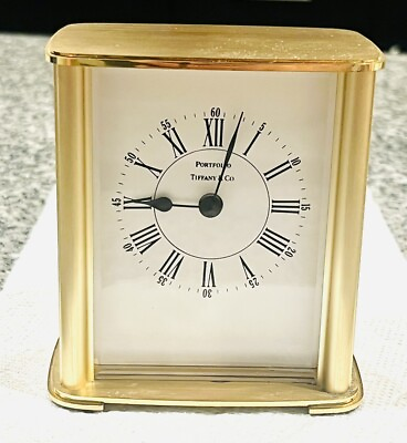 #ad Portfolio by Tiffany amp; Co. Brass 90s Award Table Desk Clock German Made Tested $25.00