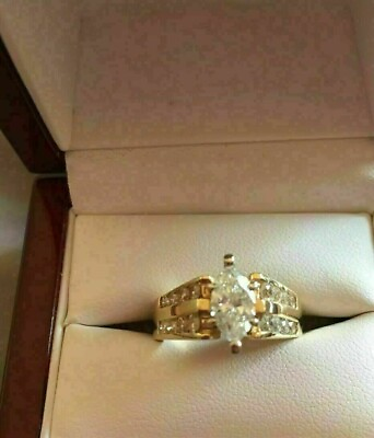 #ad 2CT Marquise Cut Lab Created Diamond Wedding Women#x27;s Ring 14K Yellow Gold Plated $74.99