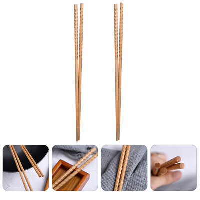 #ad 2 Pairs Korean Japanese Reusable Chopsticks Wooden Flatware Noodles Dinnerware $8.39