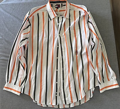 #ad Tommy Hilfiger Shirt Mens Large Vertical Striped Long Sleeve Vintage White $15.99