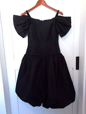 #ad VTG Black Off the Shoulder Taffeta Style Prom Formal Dress Bubble Skirt Size 7 8 $39.99