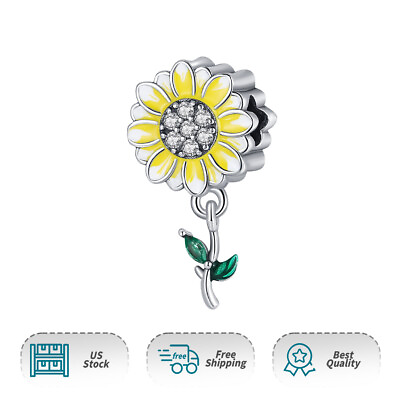 #ad Authentic Sparkling Sunflower Dangle 925 Sterling Silver Women Bracelet Charm $17.98
