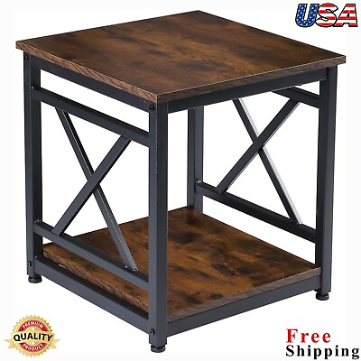 #ad Industrial End Table Side Table Tier Storage Shelf Square Nightstand Bedside NEW $118.99