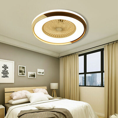#ad 20#x27;#x27; Modern Flush Mount Ceiling Fan Light LED Dimmable Chandelier Lamp w Remote $53.21