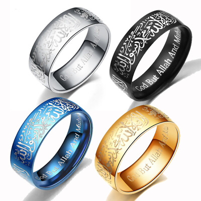 #ad Stainless Steel Muslim Allah Band Rings Islam Arabic For Women Mens Wedding Ring C $0.99