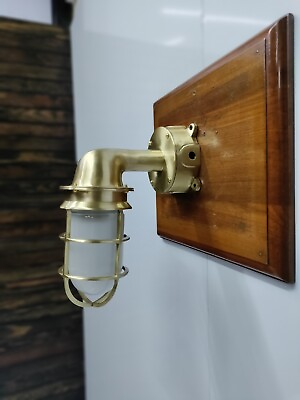 #ad Marine Vintage Satin Brass Wall Sconce Light with Junction Box amp; White Glass $165.00