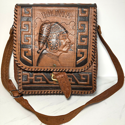 #ad Adjustable Crosssbody Tooled Leather Messenger Bag Bolivia Zipper Buckle Snap $40.00