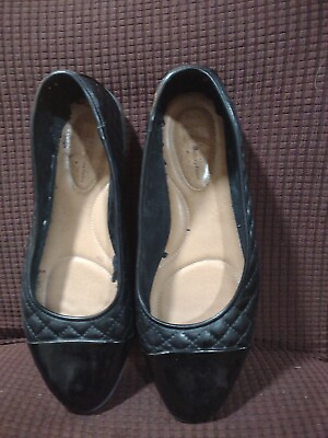 #ad Time amp; Tru Womens Black Quilted Flats Shoes Memory Foam Size 12W Patent Leather $16.50
