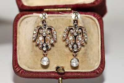 #ad Antique Circa 1900s 14k Gold Natural Rose Cut Diamond Decorated Drop Earring $1709.05