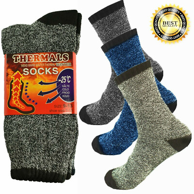 #ad 3 Pairs Mens Winter Thermal Warm Cotton Work Knitted Boots Crew Socks Size 9 13 $7.88