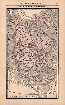 #ad 1888 Antique NORTH AMERICA Map Gallery Wall Art RARE Size MINIATURE 787 $15.25