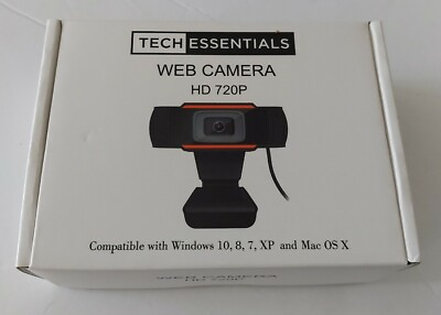 #ad TECH ESSENTIALS HD 720P USB Computer Webcam w Microphone Black NEW $14.97
