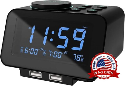 #ad Reloj Despertador Digital Doble Radio Volumen Ajustable Tradicional Negro US NEW $64.99