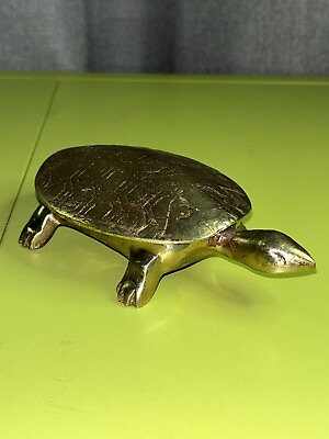 #ad VTG Mid CenturySolid Brass Turtle Animal Paperweight Decor Statue Figure 6x4” $24.99