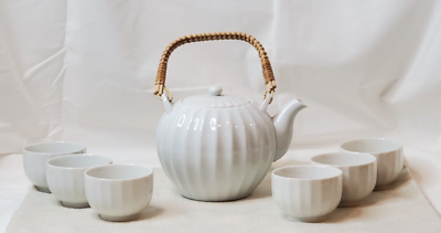 #ad Vintage Japanese Teapot Tea Kettle Set Mid Century Modern with Rattan Handle $150.00