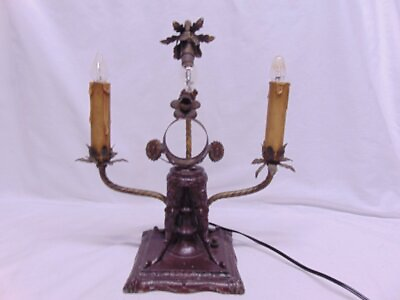 #ad Lamp Ornate Cast Iron 3 Arm Electric Table Lamp Works $48.99