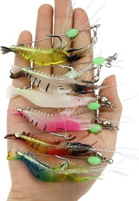 #ad 7x Luminous Fishing Lure Bait Artificial Shrimp Lures Soft Hook Prawn Bait Kit $7.99