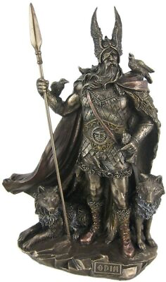 #ad Odin Viking Norse Mythology God with Wolves Statue Antique Bronze Finish $78.98