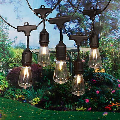 #ad 15 Count Shatterproof Edison Bulb Outdoor String Lights with Black Wire US $26.54