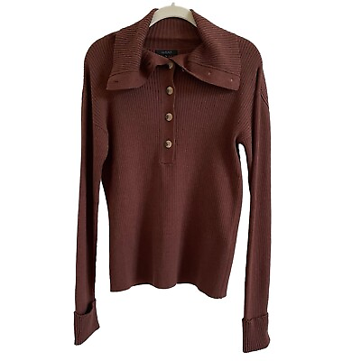 #ad Revolve Bobi BLACK Fine Cotton Sweater Rustic Size XS Henley Ribbed Casual Retro $34.00