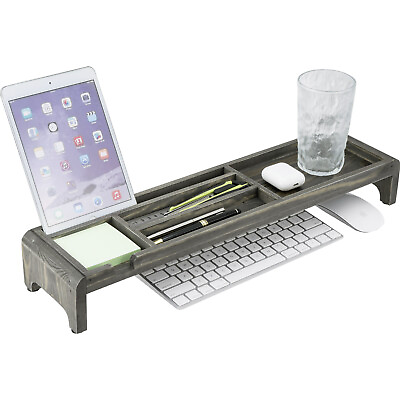 #ad Gray Wood Office Desk Organizer Tray w Sticky Note Holder Tablet Phone Stand $54.99