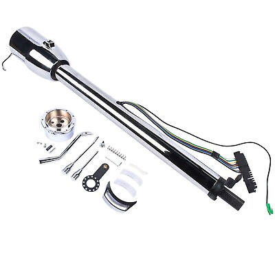 #ad 30quot; Chrome Stainless Automatic GM Steering Column w 9 Hole Wheel Adapter No Key $175.00