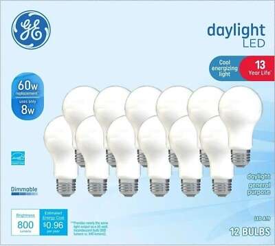 #ad 12 Pack GE LED Dimmable General Purpose Light Bulbs 60 Watt Color Daylight A19 $21.99