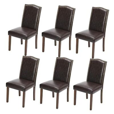 #ad Upholstered Dining Chairs Modern Upholstered Leather Set of 6 Dark Brown a1 $224.05
