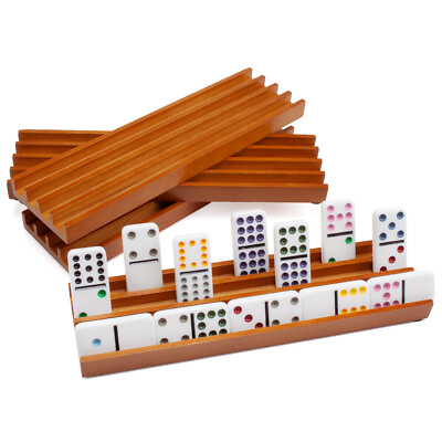 #ad Wooden Domino Racks Trays Holders for Mexican Train Dominoes Games Set of 4 $19.98