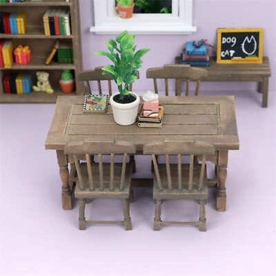 #ad Dollhouse Miniature Vintage Table Chairs 1 12 Scale Dining Room Wooden Furniture $13.28