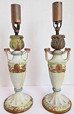 #ad 2 Antique Table Lamps Pair Cold Painted Spelter Cast Metal Bronze Urn 13quot; $99.00