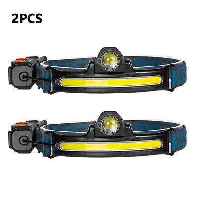 #ad 2Pcs Head Lamps Outdoor LED Rechargeable Head Lights LED Waterproof 6 Light Mode $17.99