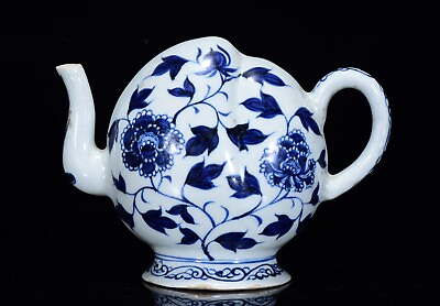 #ad 7.8quot; china antique yuan dynasty blue white porcelain louts pattern reflux pot $259.99