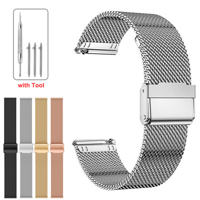 #ad 18mm 20mm 22mm Stainless Steel Mesh Metal Watch Strap Milanese Loop Band Unisex $10.06