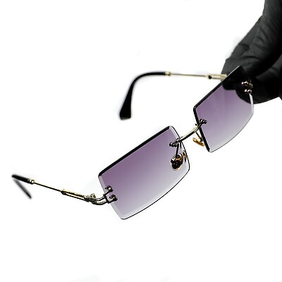 #ad Vintage Mens Retro Rectangle Gold Purple Gradient Polarized Tint Sunglasses $15.99