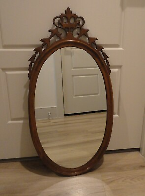 #ad Vintage Carved Elegant Wooden Oval Mirror 31.5quot; h $275.00