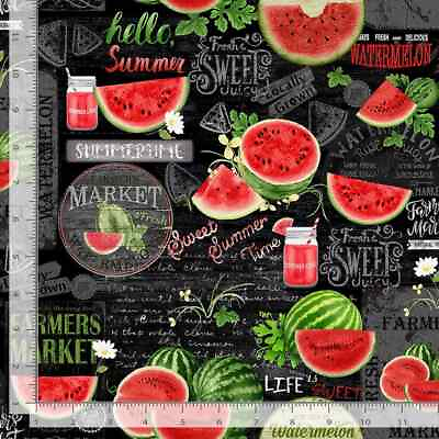 #ad Timeless Treasure Watermelon Chalkboard Black Cotton Fabric by the Yard $12.50
