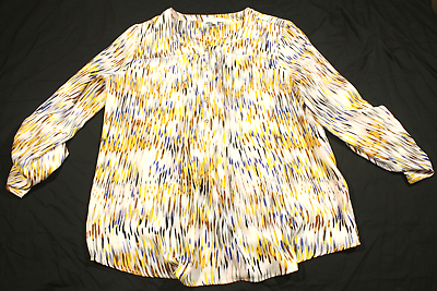 #ad Chaus Top Tunic Style 3 4 Roll Tab Sleeve Button Multi color Womens Size M $13.00