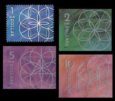 #ad US Floral Geometry $1 $2 $5 $10 Stamp Set Scott #5700 5701 5755 5853 $27.95