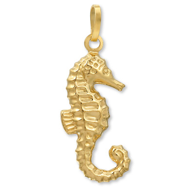 #ad 14K Yellow Gold Seahorse Pendant Animal Charm $139.77