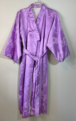 #ad Purple KIMONO ROBE Fully Lined SMALL Midweight Chinese Jacquard Symbols Lilac $20.00