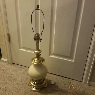 #ad Vintage Stiffel Brass amp; Porcelain Table Lamp Mid Century White MCM $189.99