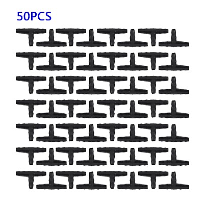 #ad 50Pcs 4mm 7mm Tee Pipe Hose Fitting Joiner Drip For Irrigation System Black $9.30
