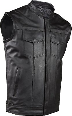 #ad MEN#x27;S ROUND COLLAR LEATHER VEST w DUAL CONCEALED CARRY POCKET UDD91 $107.50