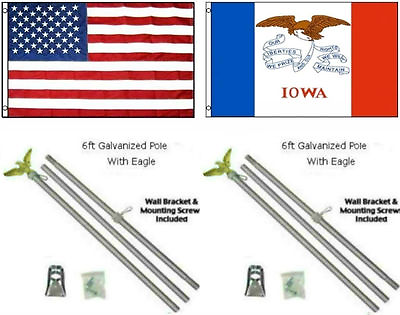 #ad 3x5 USA American amp; State of Iowa Flag Galvanized Pole Kit Top 3#x27;x5#x27; $36.94