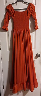 #ad Area Stars Red Maxi Dress S 100% Cotton 3 4 Sleeves Smocked Cottagecore $139.99