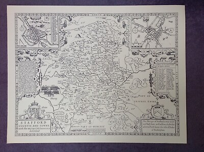 #ad STAFFORDSHIRE 1610 Map by John Speed Uncoloured GBP 6.99