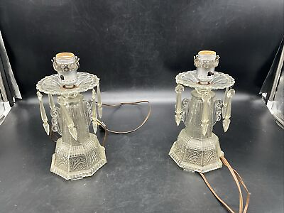 #ad #ad Pair Of Antique Leviton Art Deco Clear Glass Boudoir Lamps 7 3 8quot; Tall $70.00