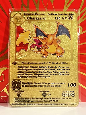 #ad Charizard Gold Metal Pokémon Card Collectible Gift Display $9.99